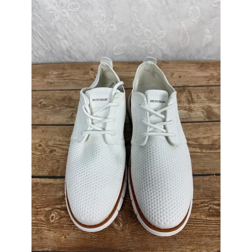 Bruno Marc Men’s White Knit Lace Up Casual Dress Sneakers Comfort Shoes Size 6